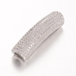 Platinum Brass Micro Pave Cubic Zirconia Tube Beads, Platinum, 39x10x9mm, Hole: 6mm