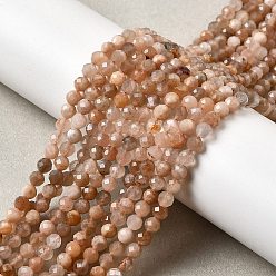 Peach Moonstone Натуральный персиковый лунный камень, граненые, круглые, 4 мм, отверстие : 0.7 мм, около 90 шт / нитка, 14.96'' (38 см) ~ 15.16'' (38.5 см)