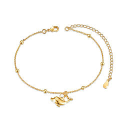 Золотой Латунные браслеты, с ааа класс фианитами, кабельные цепи и круглые бусы, дельфин, реальный 18 k позолоченный, 8-1/4 дюйм (21 см)