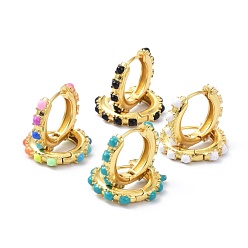 (52) Непрозрачная лаванда Серьги-кольца с эмалью из латуни, долговечный, реальный 18 k позолоченный, без кадмия и без свинца, разноцветные, 20.5x24x4 мм, штифты : 1 мм