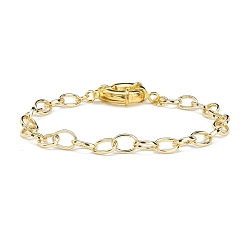 Real 18K Gold Plated Brass Cable Chains Bracelet for Men Women, Spring Ring Clasps Bracelet, Long-lasting Plated, Real 18k Gold Plated, 7-5/8 inch(19.5cm)