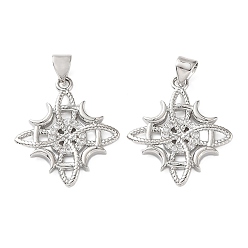 Платина Латунные микропаве прозрачные подвески с фианитом, ведьмы узел викканский символ прелести, платина, 23.5x21x2 мм, отверстие : 4x3 мм