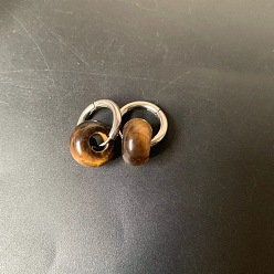 Тигровый глаз 304 Серьги-кольца из нержавеющей стали и натуральных бусин тигрового глаза в форме ронделей, цвет нержавеющей стали, 20x8 мм