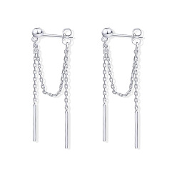 Платина Серьги-гвоздики с кисточками в форме палочек из латуни, платина, 40 мм