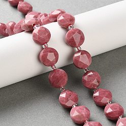 Родонит Природные родонит бисер нитей, граненый пятиугольный разрез, плоско-круглые, с бисером, класс А, 10~10.5x5.5~6 мм, отверстие : 0.7~1 мм, около 31~32 шт / нитка, 15.35~15.55'' (39~39.5 см)