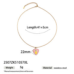 Flamingo Summer Alloy Enamel Heart with Fruit Pendant Brass Cable Chain Necklaces, Golden, Flamingo, 16.54 inch(42cm)