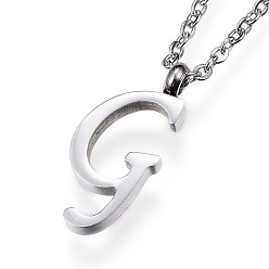 Stainless Steel Color Non-Tarnish 304 Stainless Steel Initial Pendant Necklaces, Letter G, with Cable Chains and Lobster Clasp, Stainless Steel Color, 18.11 inch(46cm)