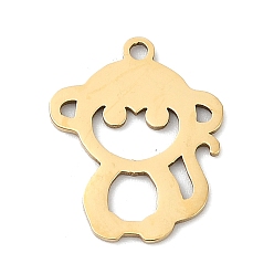 Настоящее золото 18K 201 подвески из нержавеющей стали, прелести обезьяны, реальный 18 k позолоченный, 17.5x14.5x1 мм, отверстие : 1.4 мм