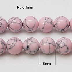 Pink Synthetic Turquoise Beads Strands, Dyed, Round, Pink, 8mm, Hole: 1mm, about 50pcs/strand, 15.7 inch