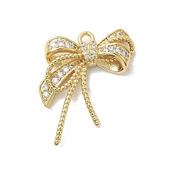 Настоящее золото 18K Латунные микро проложить кубического циркония подвески, бантом прелести, долговечный, без никеля , реальный 18 k позолоченный, 24x22.5x5.5 мм, отверстие : 1.8 мм