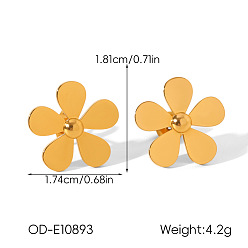 Golden 304 Stainless Steel Stud Earrings for Women, Flower, Golden, 18.1x17.4mm