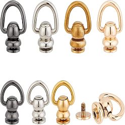 Mixed Color 8Pcs 8 Style Brass 360 Degree Rotate Ball Post D Ring Screwback Rivets, for Phone Case DIY, DIY Leather Craft Purse Accessory, Mixed Color, 23~27.5x17~19x10~12mm, 1pc/style