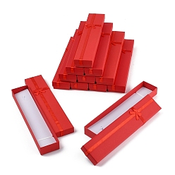 Красный Картонные коробки для ожерелий с бантом, прямоугольные, красные, 20x4x2 см, Внутренний диаметр: 19.5x3.7 cm