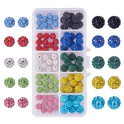 Mixed Color Pave Disco Ball Beads, Polymer Clay Rhinestone Beads, Round, Mixed Color, 10mm, Hole: 1.5mm, 10pcs/comparmrnt, 50pcs/box, 8mm, Hole: 1mm, 10pcs/comparmrnt, 50pcs/box, Packaging Box: 13.5x7x3cm