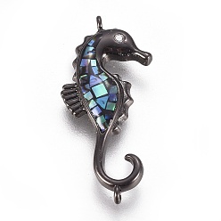 Черный Цвет Металла Латунные микро проложить кубических ссылки циркония, с морским ушком, морской конек, металлический черный , 26x11x3 мм, отверстие : 1 мм