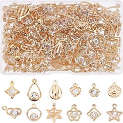 Light Gold 168 шт. 12 подвески из экологически чистого железа с покрытием в виде стойки, с кристально горный хрусталь, звезда и сердце и цветок и ромб и капля и плоский круглый и кольцо, золотой свет, 14 шт / стиль