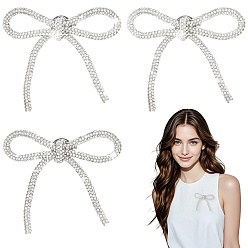 Серебро 3шт. полиэстеровые броши для рюкзака и одежды, бантом, с Rhinstone, серебряные, 25~32x112~114 мм