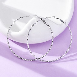 Нержавеющая Сталь Цвет Серьги из 304 нержавеющей стали, Скрученное кольцо, цвет нержавеющей стали, 64x2 мм