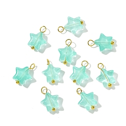 Бледно-бирюзовый Стекло подвеска, с латунной фурнитурой , звезда, золотые, бледные бирюзовая, 14 мм, отверстие : 2.5 мм, 10 шт / комплект