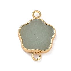 Зеленый Авантюрин Подвески-коннекторы из натурального зеленого авантюрина, латунь 5 лепестковые цветочные звенья, золотые, 24.5x17x3.3 мм, отверстие : 2.4 мм