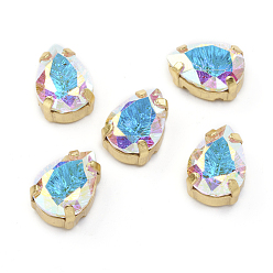 Хрусталь AB Шить на горный хрусталь, стекло горный хрусталь, с необработанными (без покрытия) латунными штырями, аксессуары для одежды, слеза, хрусталь AB, 14x10x7 мм, отверстие : 1.2 мм