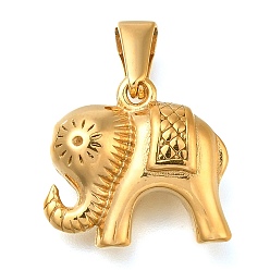Золотой Ионное покрытие (ip) 304 подвески из нержавеющей стали, Слон прелести, золотые, 16.5x18x6.5 мм, отверстие : 7x3 мм