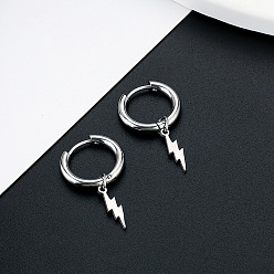 Lightning Bolt Серьги из 304 нержавеющей стали, цвет нержавеющей стали, удар молнии, 30 мм