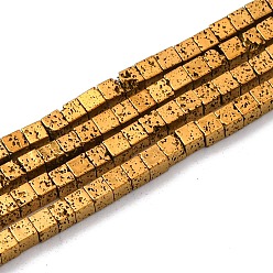 с Золотистым Покрытием Гальванические бусины из натуральной лавы, кубические, с золотым покрытием, 2x2x2 мм, отверстие : 1 мм, около 179 шт / нитка, 16.14'' (41 см)