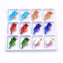 (52) Непрозрачная лаванда Большие подвески, лэмпворк, ручная работа , со цветком внутри , попугай, разноцветные, 52~56x27~32x16~18 мм, отверстия: 7~8 мм, 12 шт / коробка