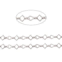 Stainless Steel Color Non-Tarnish 304 Stainless Steel Rhombus & Heart Link Chains, Unwelded, Stainless Steel Color, Rhombus: 13.5x13.5x1.5mm, Heart: 16x9.5x1mm