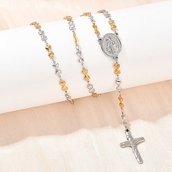 Золотой & Цвет Нержавеющей Стали 201 шарик ожерелья из нержавеющей стали четки, Цепочка-сердечко с подвеской в виде креста с изображением Девы Марии Иисуса и застежкой из нержавеющей стали, золотые и нержавеющая сталь цвет, 304 дюйм (24.57 см)