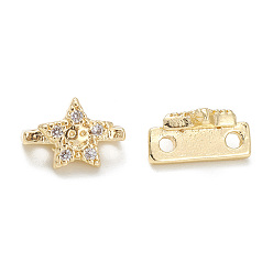 Real 14K Gold Plated Rack Plating Brass Pave Cubic Zirconia Slide Charms, Cadmium Free & Lead Free, Long-Lasting Plated, Star with Smiling Face Pattern, Real 14K Gold Plated, 7x10x5mm, Hole: 1.4mm