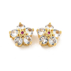 Прозрачный Латунные микро кубические циркониевые многожильные звенья, цветок, реальный 18 k позолоченный, прозрачные, 11x12x7 мм, отверстие : 1.6 мм