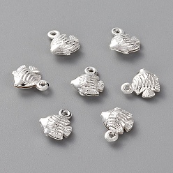 Посеребрённый Латунь прелести, рыба, 925 серебро покрытием, 9.5x8x3 мм, отверстие : 1 мм