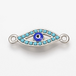 Platinum Alloy Links connectors, with Enamel & Resin, Evil Eye, Blue, Platinum, 27x9x2.5mm, Hole: 2mm