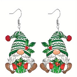 Морско-зеленый Рождественские акриловые серьги-подвески, Санта-Клаус с листьями падуба, платина, цвета морской волны, 30 мм