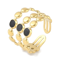 Настоящее золото 18K Ионное покрытие (ip) 304 плоские круглые манжеты с эмалью из нержавеющей стали, кольца на пальцах, открытые кольца с тройной линией для женщин, реальный 18 k позолоченный, 15 мм