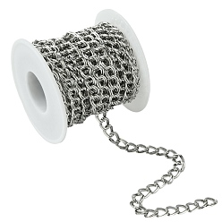 Stainless Steel Color 5M 304 Stainless Steel Curb Chains, Unwelded, with Plastic Empty Spools, Stainless Steel Color, 8x6x1mm