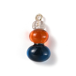 Marine Blue Three Color Resin Pendants, Gourd Charms with Light Gold Tone Alloy Loops, Marine Blue, 25.5x12x9mm, Hole: 2mm