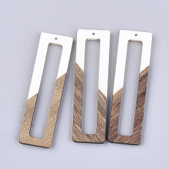 Цвет Слоновой Кости Большие подвески из смолы и ореха, прямоугольные, белые, 60.5~61x17x3 мм, отверстие : 1.6 мм