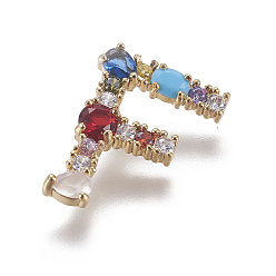 Letter F Подвески латунные горный хрусталь, с кубического циркония, буквы, золотые, красочный, буква f, 19x13x2.5 мм, отверстие : 3.5x2.5 мм