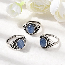 Кианит Кольца с натуральным кианитом, медные кольца, античное серебро, 15 мм, внутренний диаметр: 17.5~18 мм