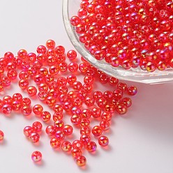 Red Eco-Friendly Transparent Acrylic Beads, Round, AB Color, Red, 4mm, Hole: about 1.2mm; about 17000pcs/500g.