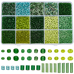Зеленый 15 стили стеклянных бисеринок и стекляруса, круглые, зелёные, 2~8x1.8~4 мм, отверстие : 0.6~1.5 мм, 15 стили, 10 g / style, 150 г