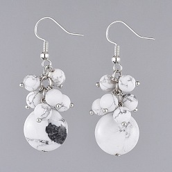 Howlite Natürliche Howlith Ohrringe, mit Eisen und Messing Zubehör Ohrhaken, 49 mm, Stift: 0.7 mm