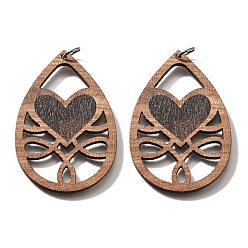 Кокосово-Коричневый Подвески из тополя, слезинки, с целью перехода в кольце, кокосового коричневый, 49.5x33.5x2.5 мм, отверстие : 5 мм