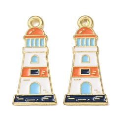 Lighthouse Подвески из морского сплава с эмалью, золотые, чары маяка, 25x11x1 мм, отверстие : 1.8 мм