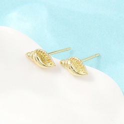 Shell Shape Brass Stud Earrings, Cadmium Free & Lead Free, Long-Lasting Plated, Rack Plating, Real 18K Gold Plated, Shell Shape, 9.5x5mm