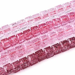 Светло-Вишневый Хрустящие прозрачные стеклянные бусины нити, кубические, граненые, светло-вишневый, 5.5~6x6~6.5x6~6.5 мм, отверстие : 1.2~1.5 мм, около 65 шт / нитка, 14.76~14.96 дюйм (37.5~38 см)
