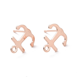 Real Rose Gold Plated 201 Stainless Steel Stud Earring Findings, with Horizontal Loop and 316 Stainless Steel Pin, Anchor, Real Rose Gold Plated, 12x11mm, Hole: 1mm, Pin: 0.7mm